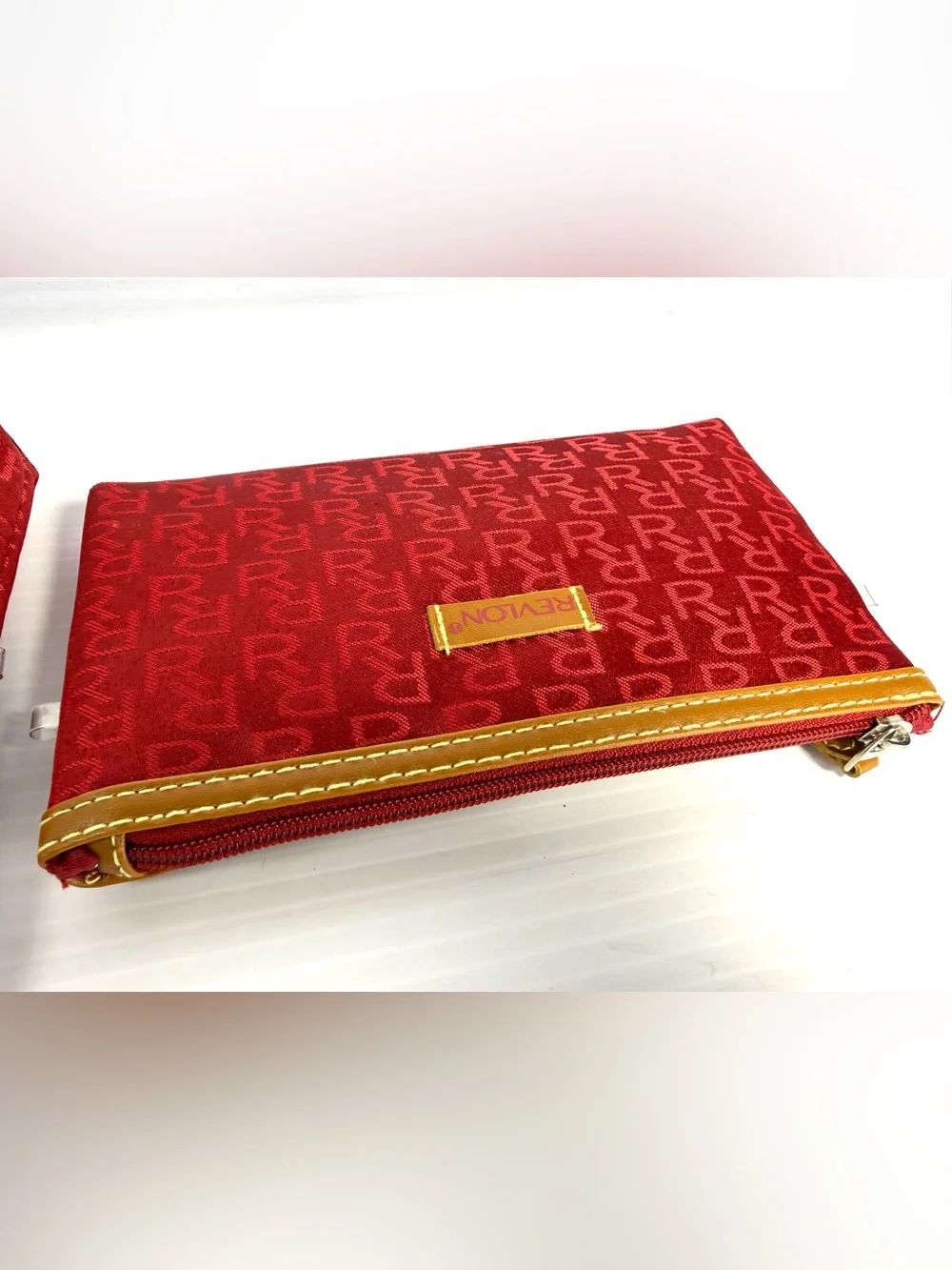 Revlon Red Jacquard Cosmetic Pouch Duo with Gold Trim